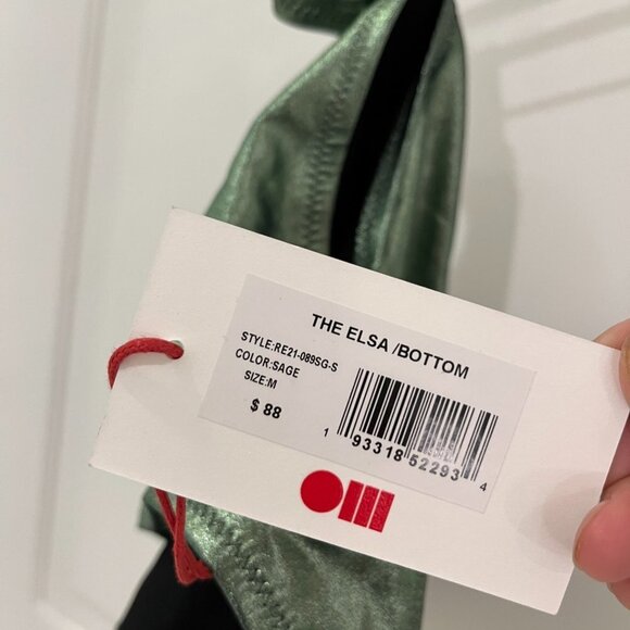 NWT Solid & Striped Elsa Bikini Swim Bottom MEDIUM Metallic Green Sage - Picture 7 of 8